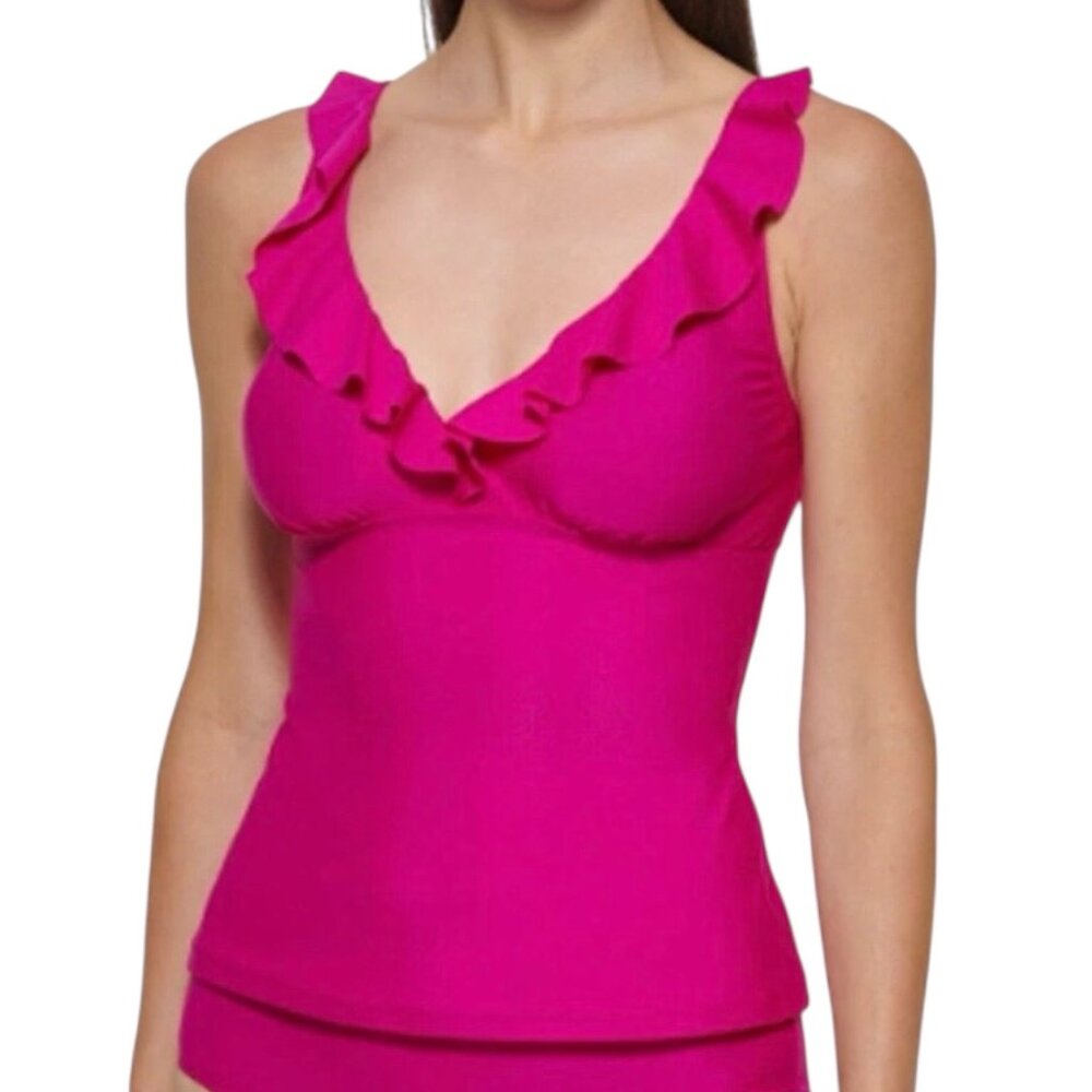 DKNY‎ Pink V-Neck Ruffle Tankini Swim Top NWT (XX-Large)